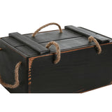 Storage boxes Home ESPRIT Black Fir wood 38 x 24 x 20 cm 3 Pieces