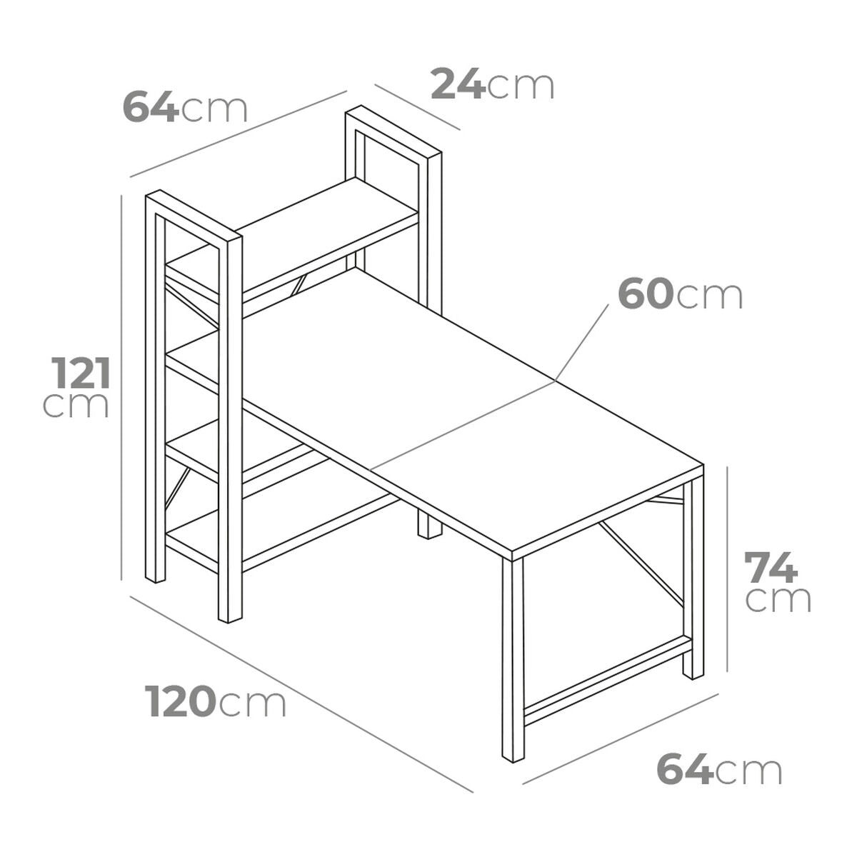 Mesa de escritório com prateleira EDM 75196 Preto Madeira Metal 121 x 120 x 64 cm