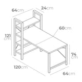 Mesa de escritório com prateleira EDM 75196 Preto Madeira Metal 121 x 120 x 64 cm