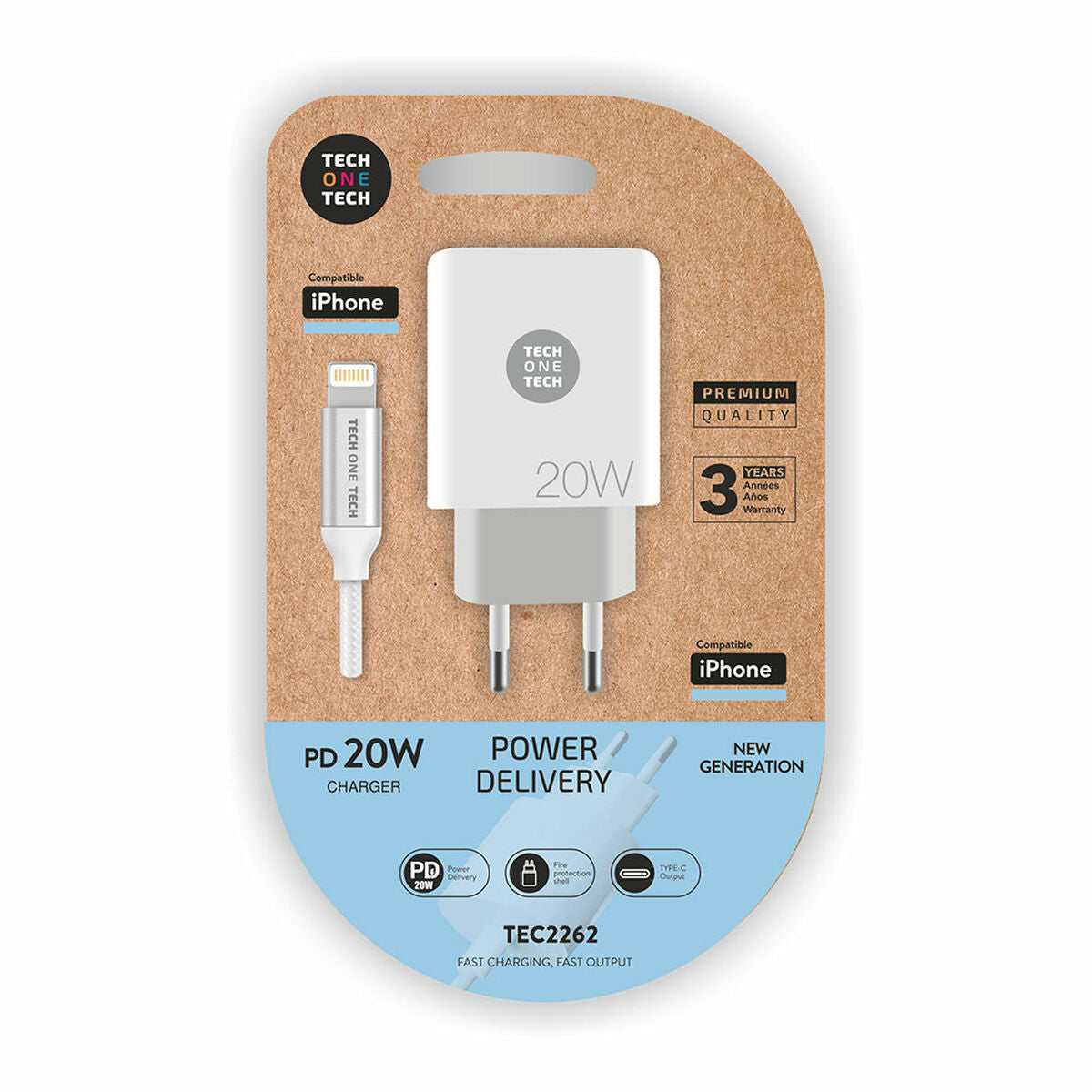 Carregador de Parede +Cabo Lightning MFI Tech One Tech TEC2262