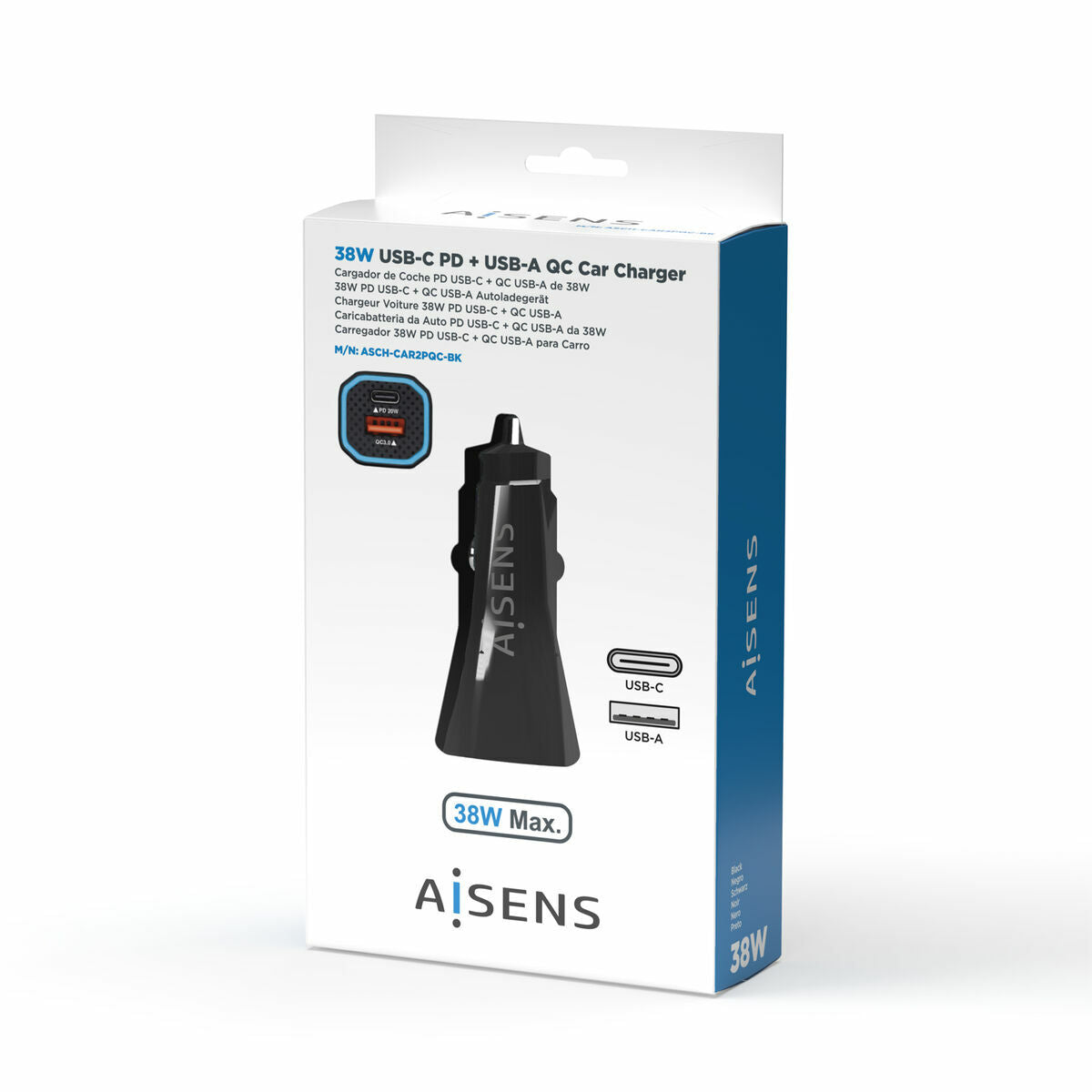 Car Charger Aisens ASCH-CAR2PQC-BK