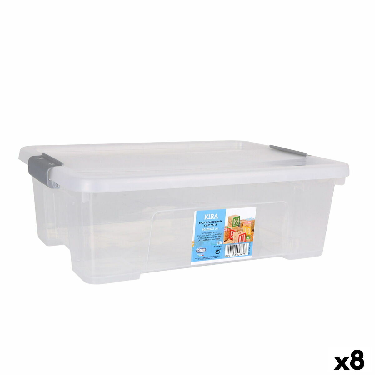 Caixa de Armazenagem com Tampa Dem Kira Transparente Plástico 10 L 40 x 28 x 13 cm (8 Unidades)