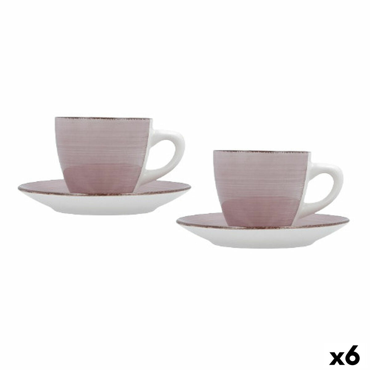 Conjunto de Chávenas com Pratos Quid Vita Morning Cor de Rosa Cerâmica (4 Peças) (6 Unidades)