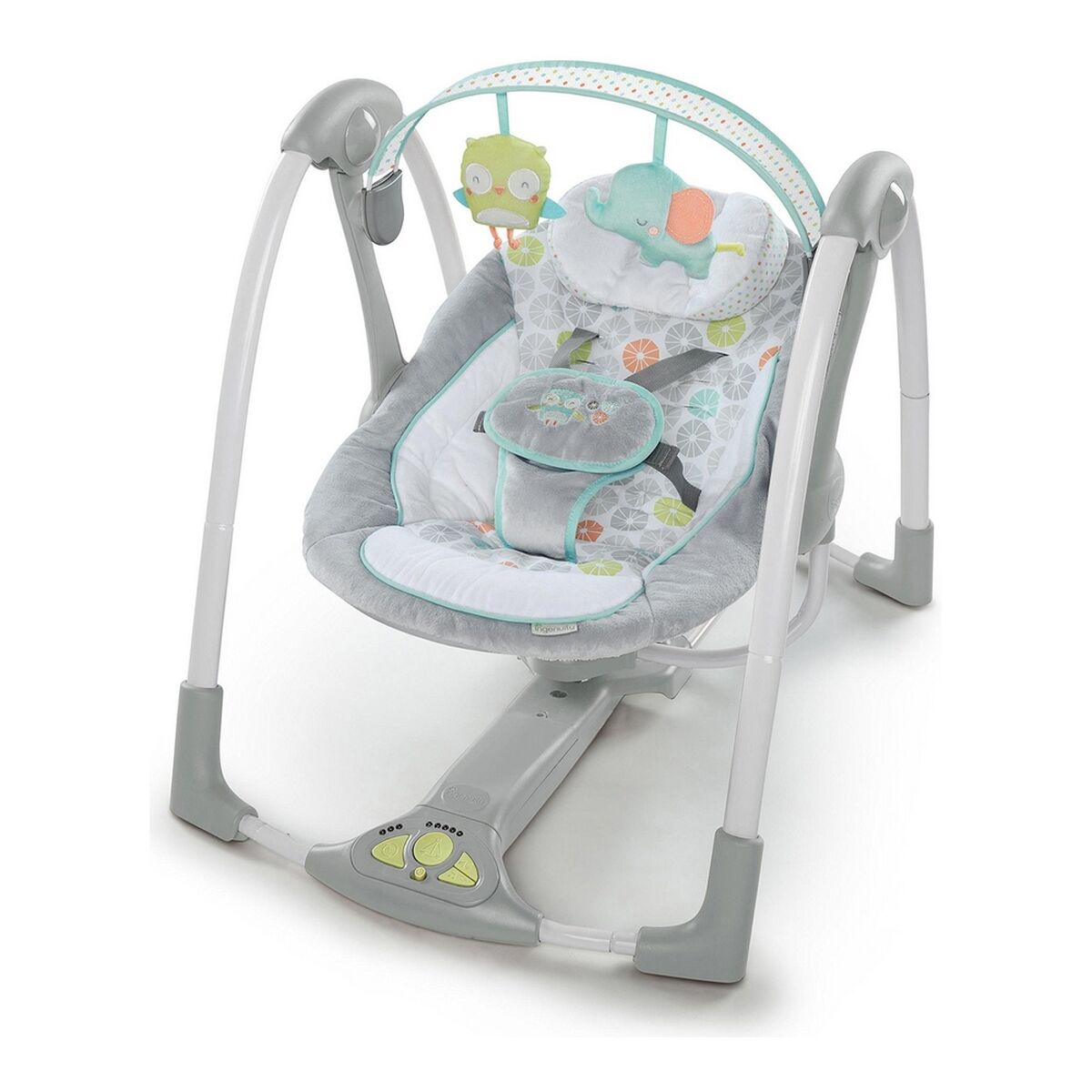 Cadeira de baloiço Ingenuity Compact Swing - Hugs & Hoots Branco Cinzento - EcoNest