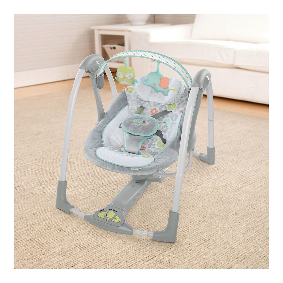 Cadeira de baloiço Ingenuity Compact Swing - Hugs & Hoots Branco Cinzento - EcoNest