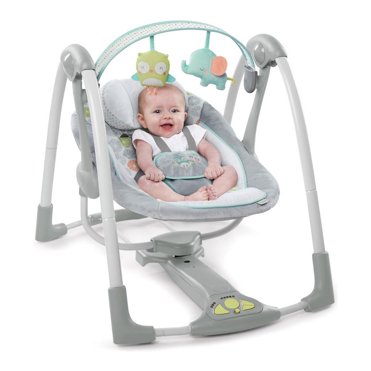 Cadeira de baloiço Ingenuity Compact Swing - Hugs & Hoots Branco Cinzento - EcoNest