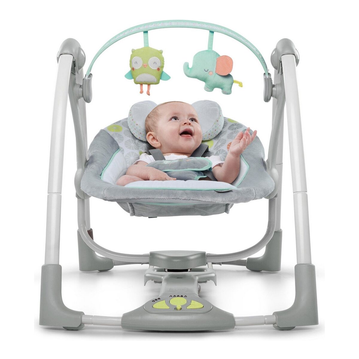 Cadeira de baloiço Ingenuity Compact Swing - Hugs & Hoots Branco Cinzento - EcoNest