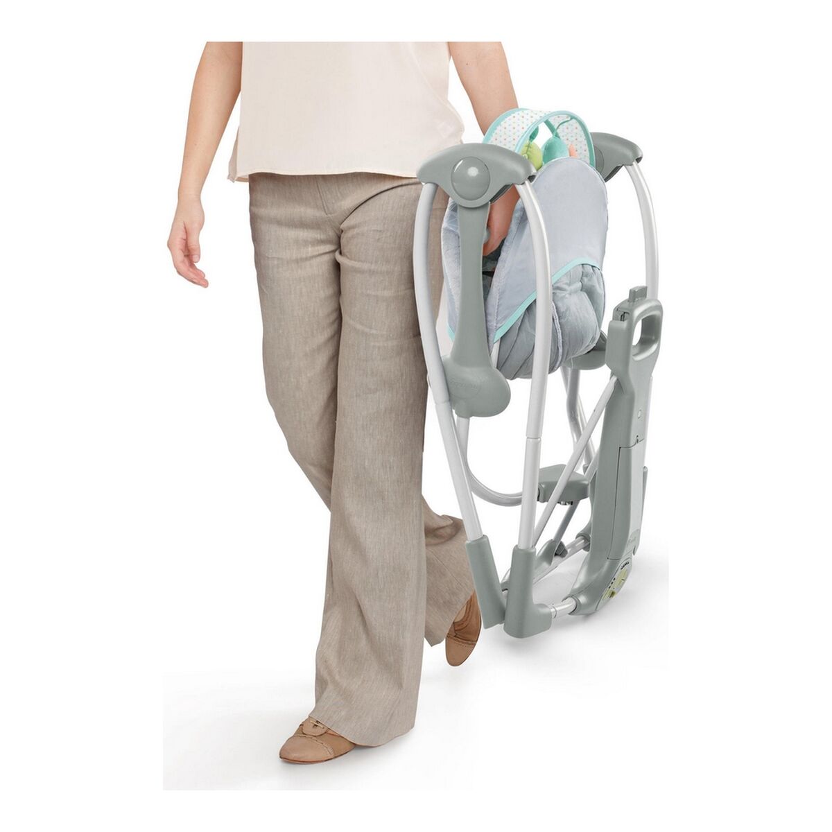 Cadeira de baloiço Ingenuity Compact Swing - Hugs & Hoots Branco Cinzento - EcoNest