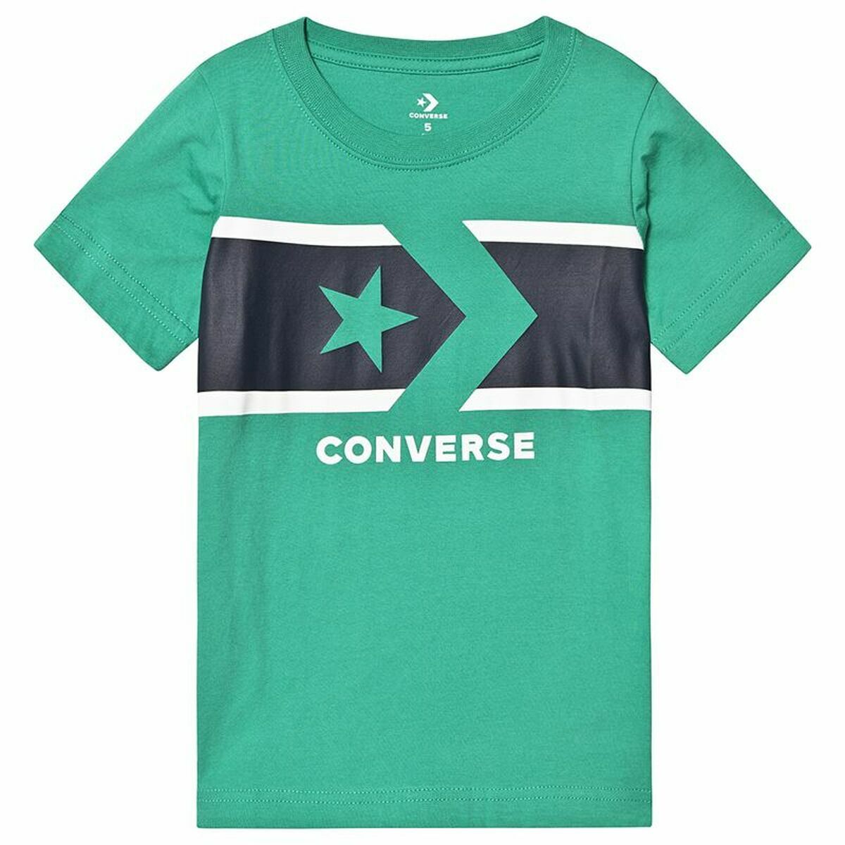 Camisola de Manga Curta Infantil Converse Stripe Star Chevron Verde - EcoNest