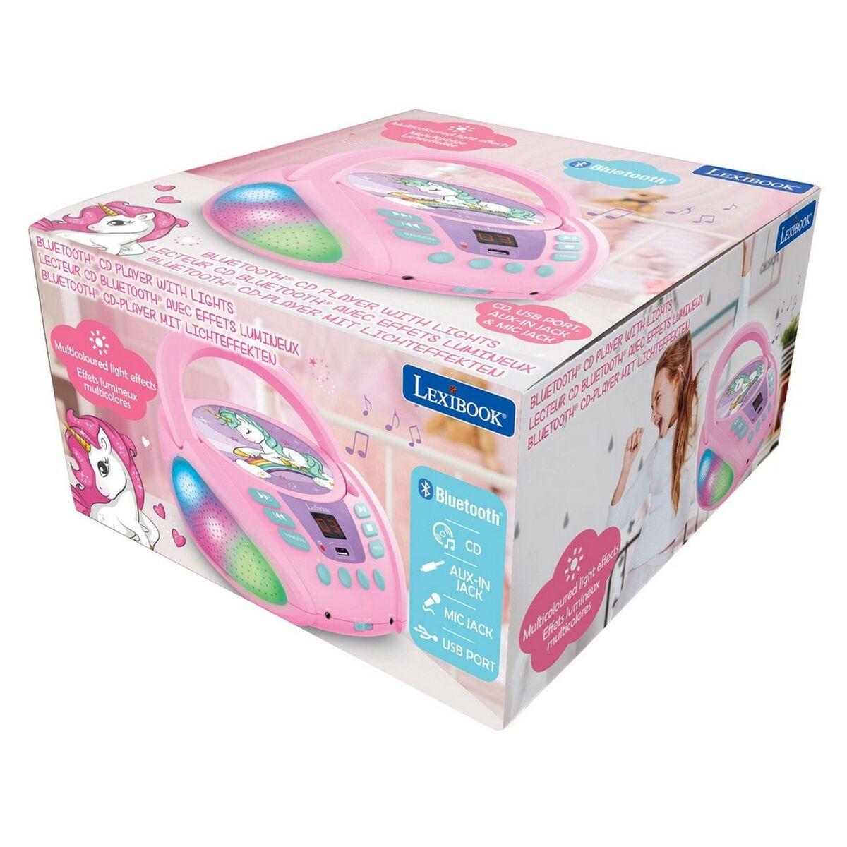 Reprodutor CD/MP3 Lexibook Infantil Cor de Rosa Bluetooth Unicórnio - EcoNest