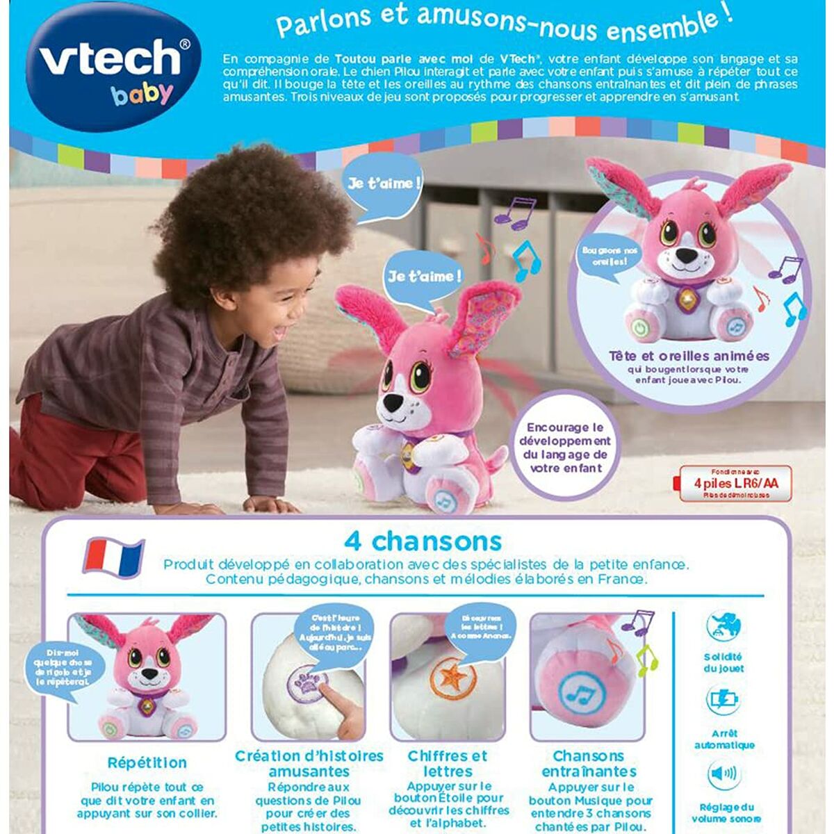 Peluche com Som Vtech Baby Doggie Talk to me (FR) Cão - EcoNest