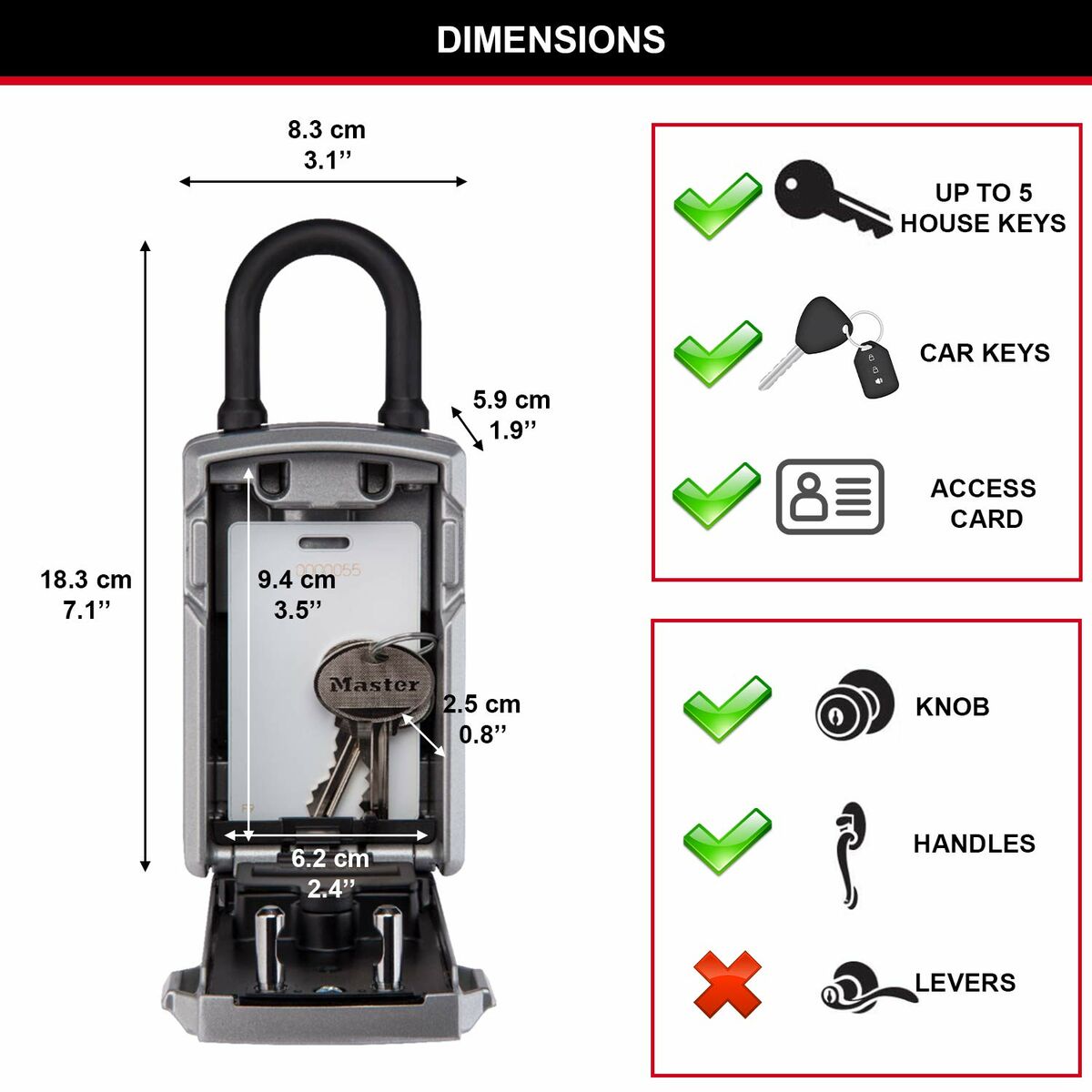 Cofre Master Lock 5440EURD Chaves Preto/Prateado Zinco 18 x 8 x 6 cm (1 Unidade) - EcoNest