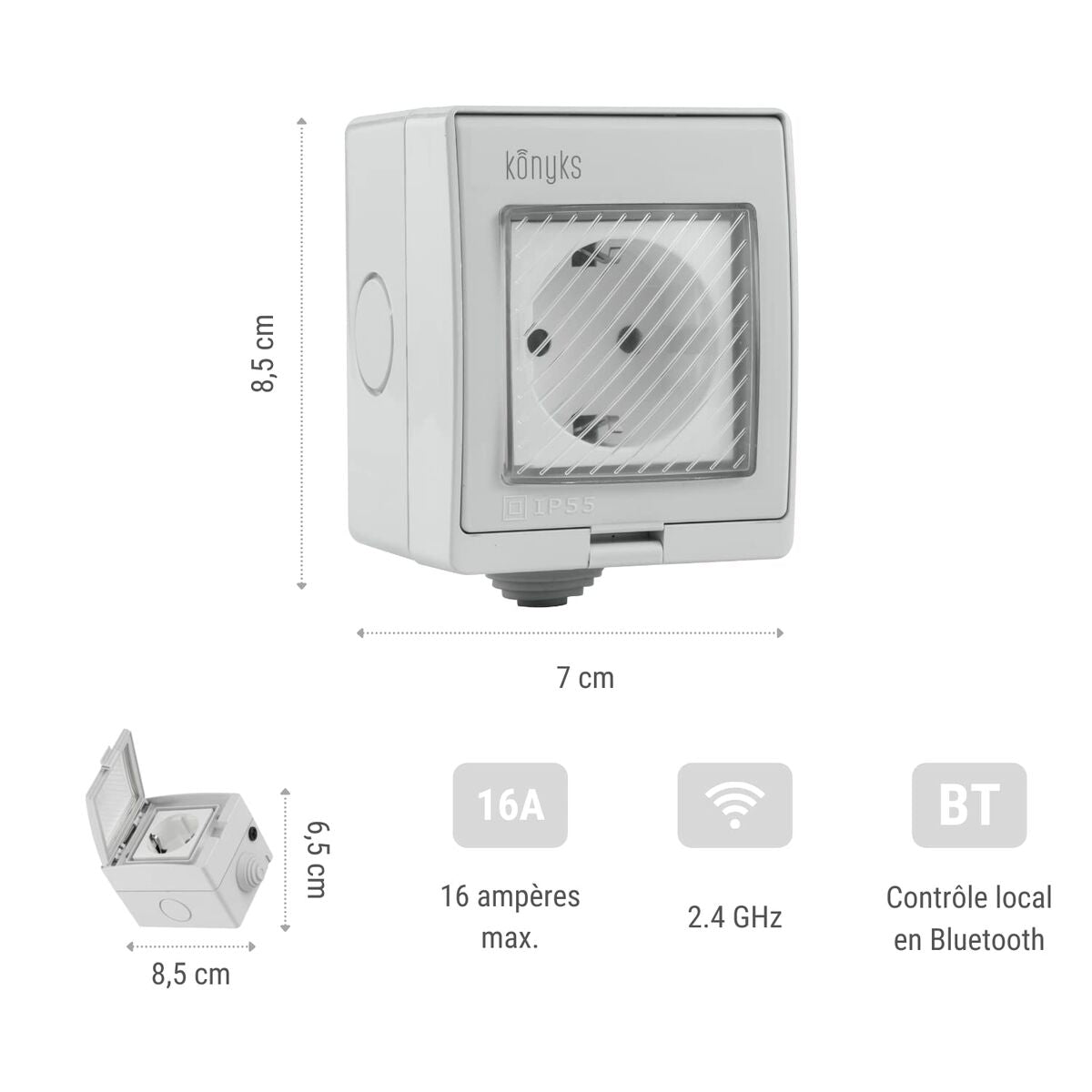 Tomada Inteligente Konyks Pluviose Easy Wi-Fi Bluetooth Exterior 90 - 250 V 16 A - EcoNest