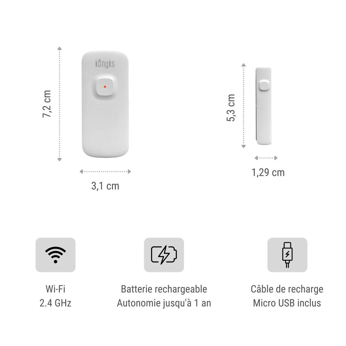 Detetor de abertura para portas e janelas Konyks Senso Charge 2 Wi-Fi 2,4 GHz - EcoNest