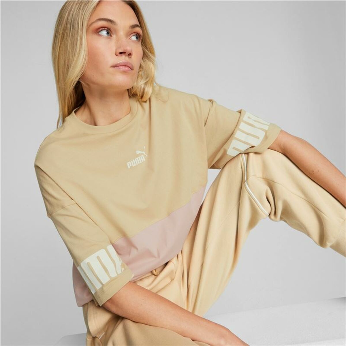 Camisola de Manga Curta Mulher Puma Colorblock Bege - EcoNest