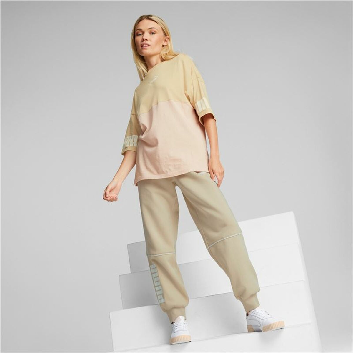 Camisola de Manga Curta Mulher Puma Colorblock Bege - EcoNest