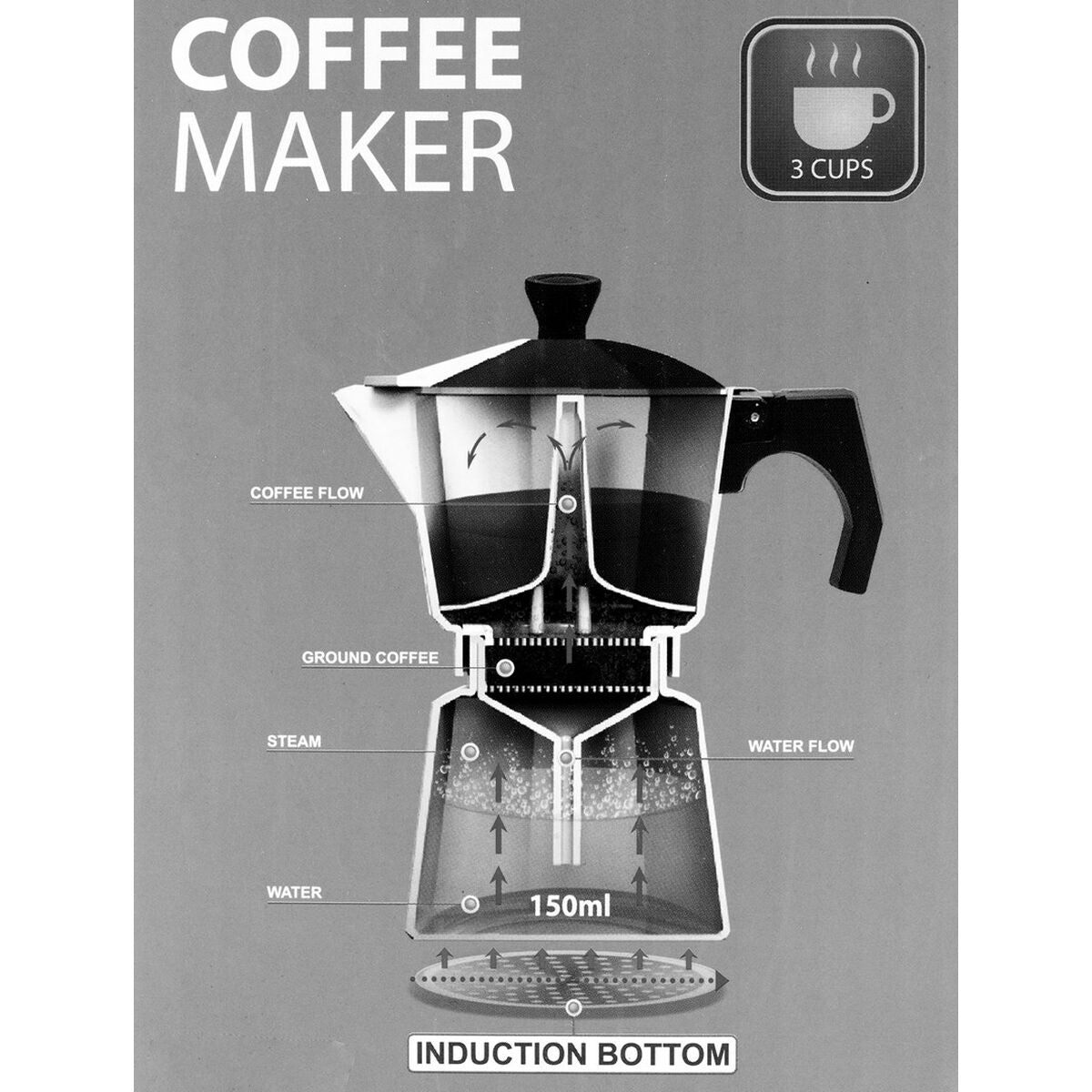 Cafeteira Italiana Feel Maestro MR-1667-6 Preto Granito Alumínio 300 ml 6 Copos - EcoNest