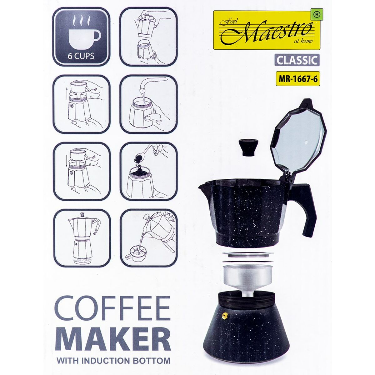 Cafeteira Italiana Feel Maestro MR-1667-6 Preto Granito Alumínio 300 ml 6 Copos - EcoNest