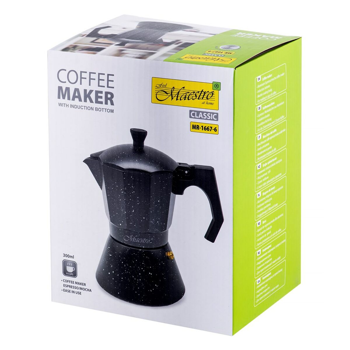 Cafeteira Italiana Feel Maestro MR-1667-6 Preto Granito Alumínio 300 ml 6 Copos - EcoNest