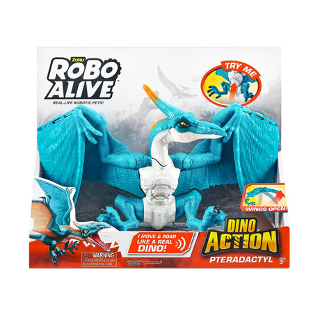 Dinosaurio Zuru Robo Alive: Dino Action Pterodactyl Celeste Figura Articulada