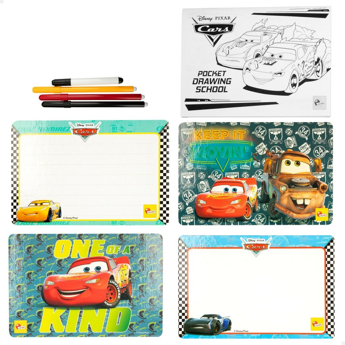 Conjunto de Desenho Cars Pocket Drawing School (6 Unidades)