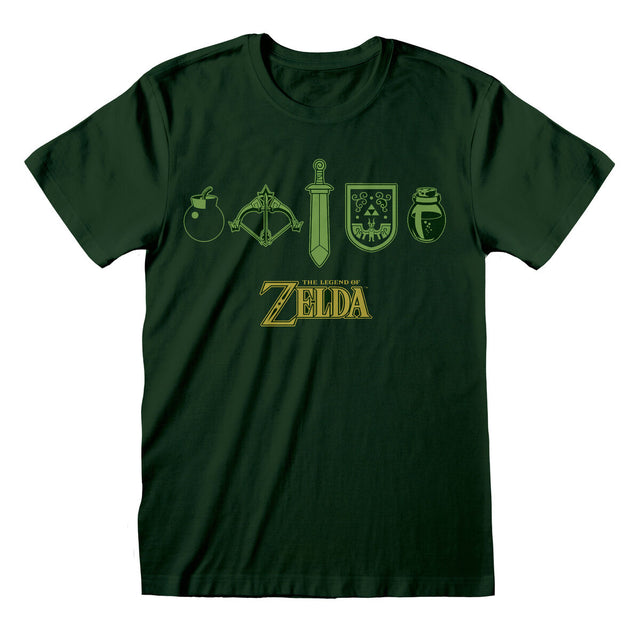 Camisola de Manga Curta Unissexo The Legend of Zelda Icons Verde-escuro - EcoNest