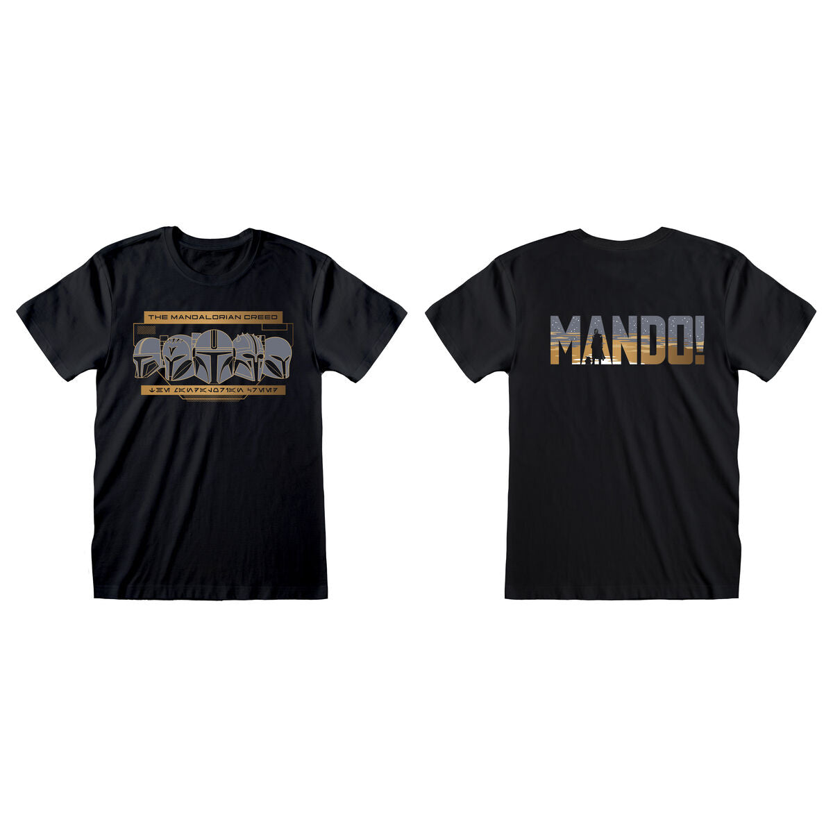 Camisola de Manga Curta The Mandalorian Row of Helmets Preto Unissexo - EcoNest