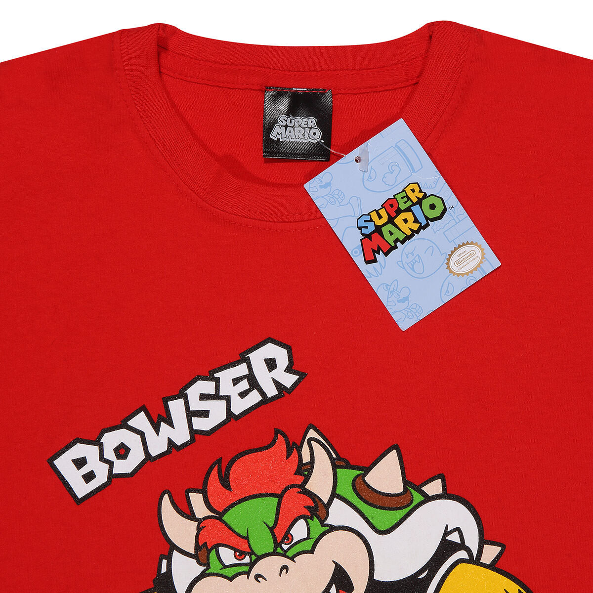 Camisola de Manga Curta Infantil Super Mario Bowser Text Vermelho - EcoNest