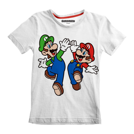 Camisola de Manga Curta Infantil Super Mario Mario and Luigi Branco - EcoNest