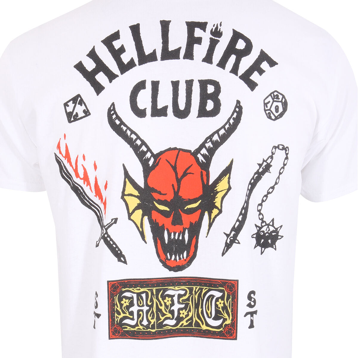 Camisola de Manga Curta Stranger Things Helfire Club Branco Unissexo - EcoNest