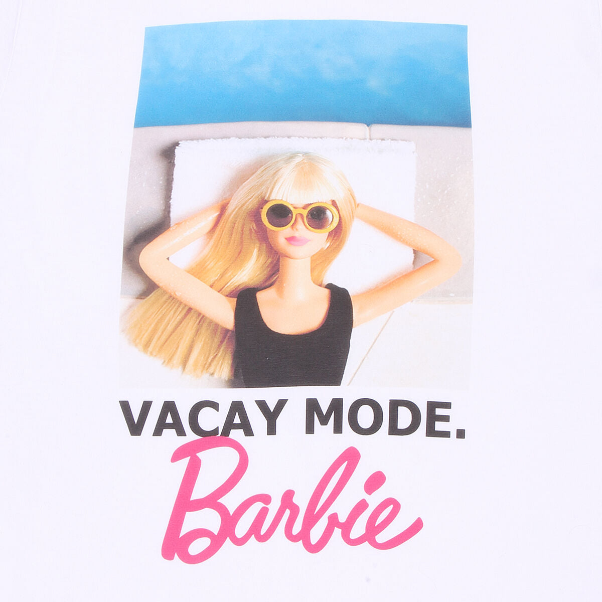 Camisola de Manga Curta Barbie Vacay Mode Branco Unissexo - EcoNest