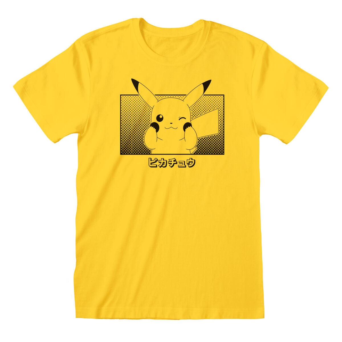 Camisola de Manga Curta Unissexo Pokémon Pikachu Katakana Amarelo - EcoNest