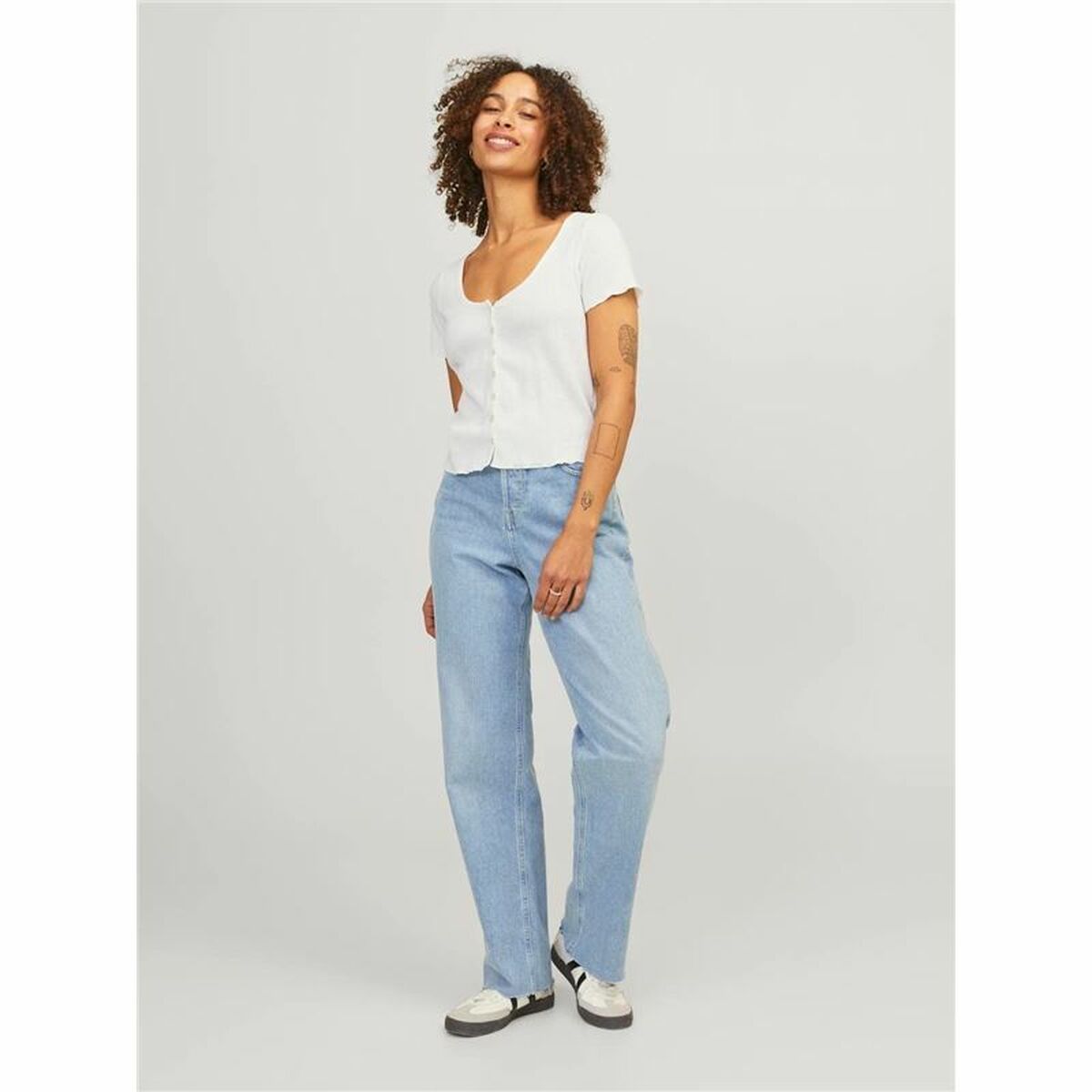 Camisola de Manga Curta Mulher Jack & Jones Jxlucinda Str Ss Branco - EcoNest