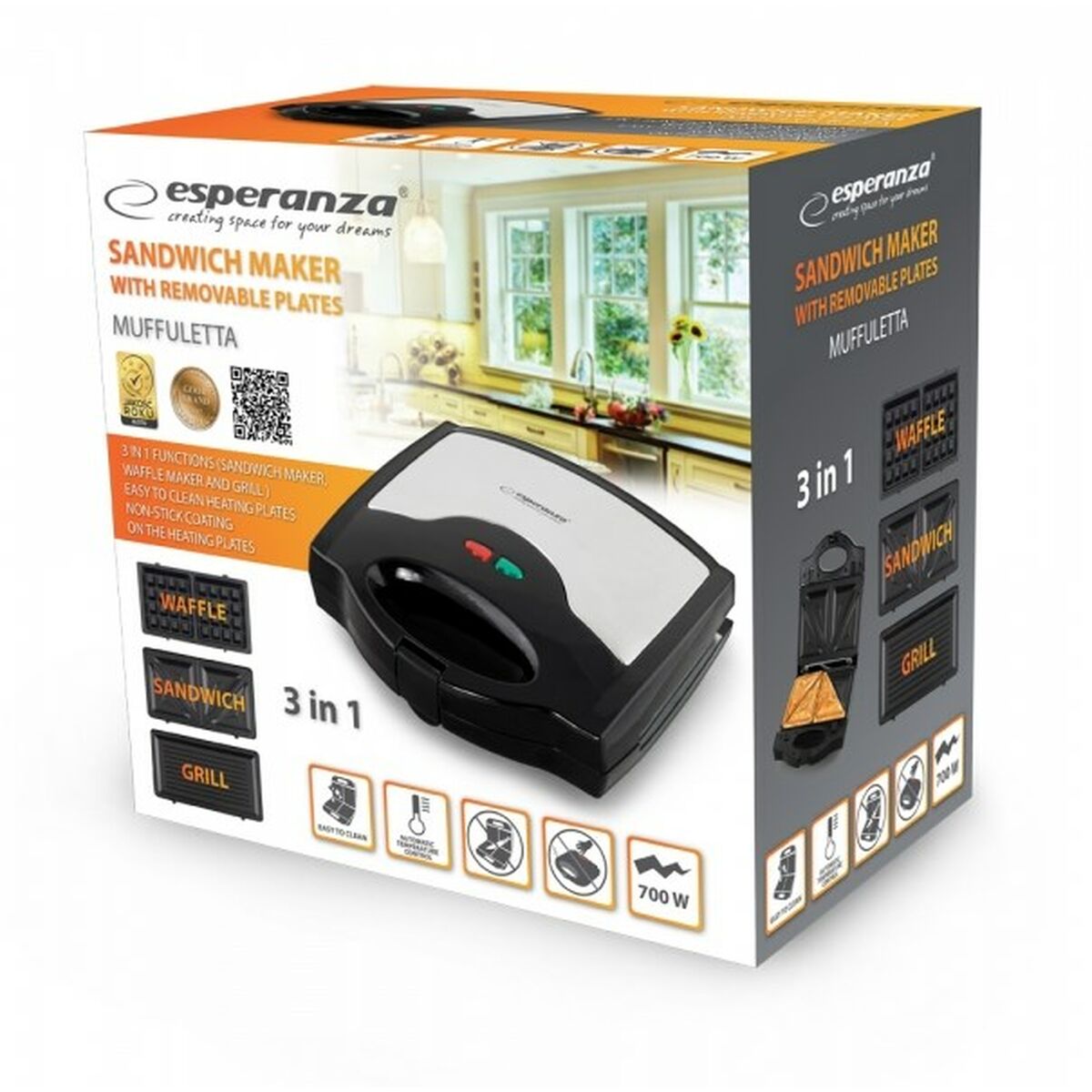 Sanduicheira Esperanza EKT005 Preto Cinzento 700 W - EcoNest