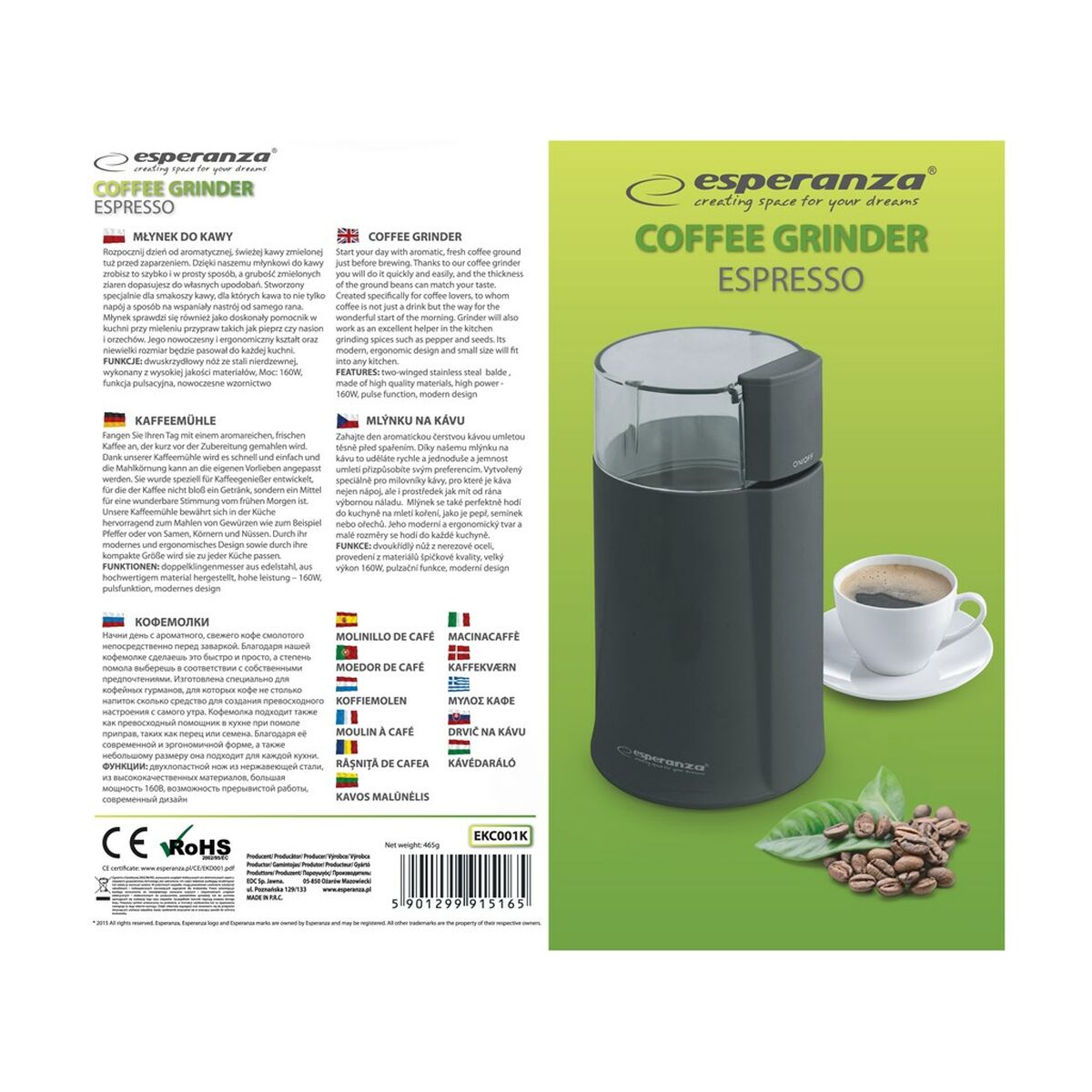 Moedor de Café Esperanza EKC001K Preto 160 W - EcoNest