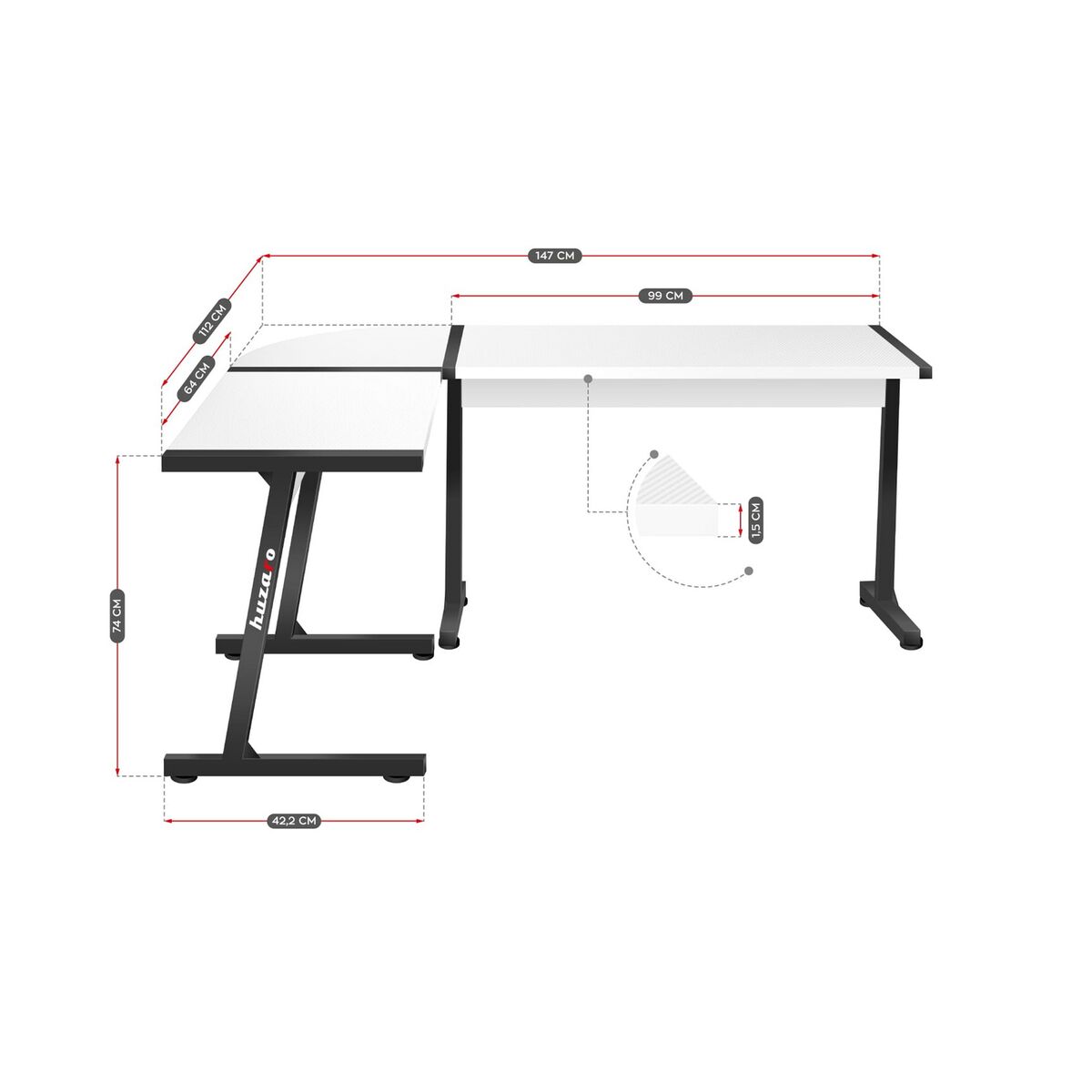 Secretária Huzaro HZ-Hero 6.0 Branco Aço Fibra de carbono Cartão 178 x 4 x 112 cm - EcoNest