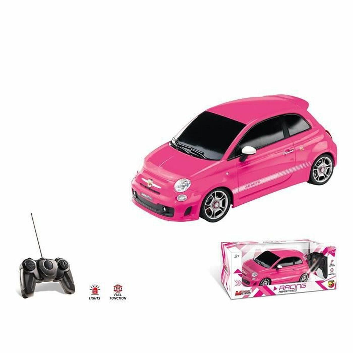 Carro Rádio Controlo Mondo Fiat 500 Abarth Cor de Rosa 1:14 - EcoNest