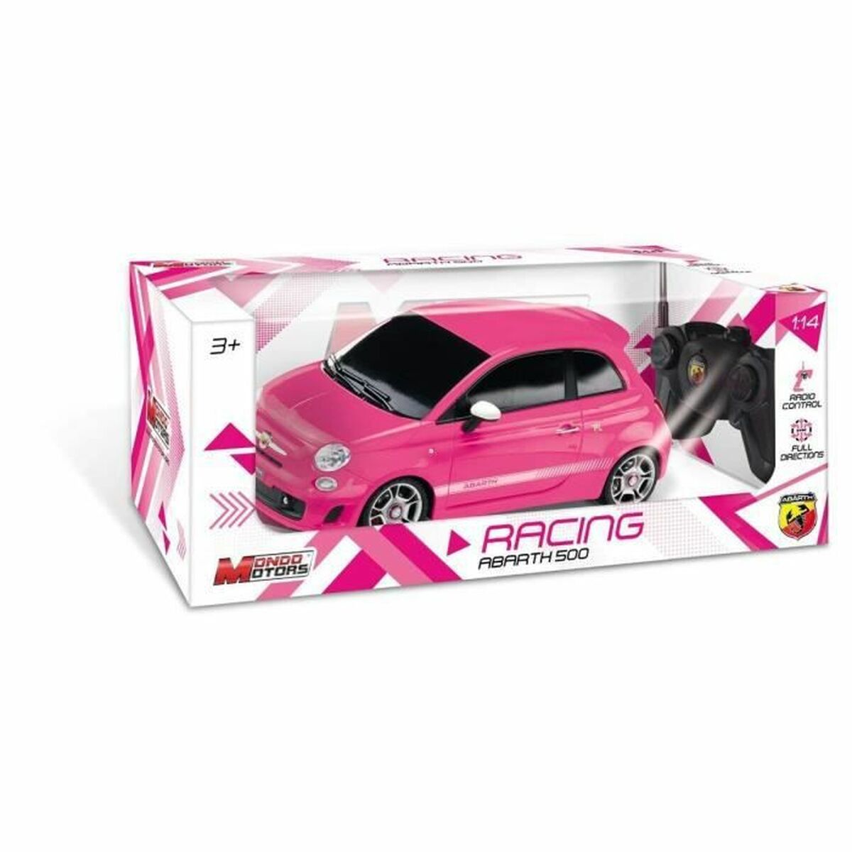 Carro Rádio Controlo Mondo Fiat 500 Abarth Cor de Rosa 1:14 - EcoNest