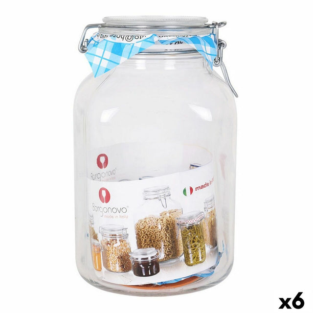 Frasco de Vidro Borgonovo 33216 Hermético Transparente 3,1 L 13 x 13 x 24 cm (6 Unidades) - EcoNest