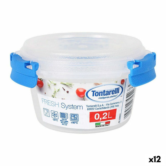 Lancheira Hermética Tontarelli Fresh system Redonda Transparente 200 ml Ø 10 x 5,6 cm (12 Unidades) - EcoNest