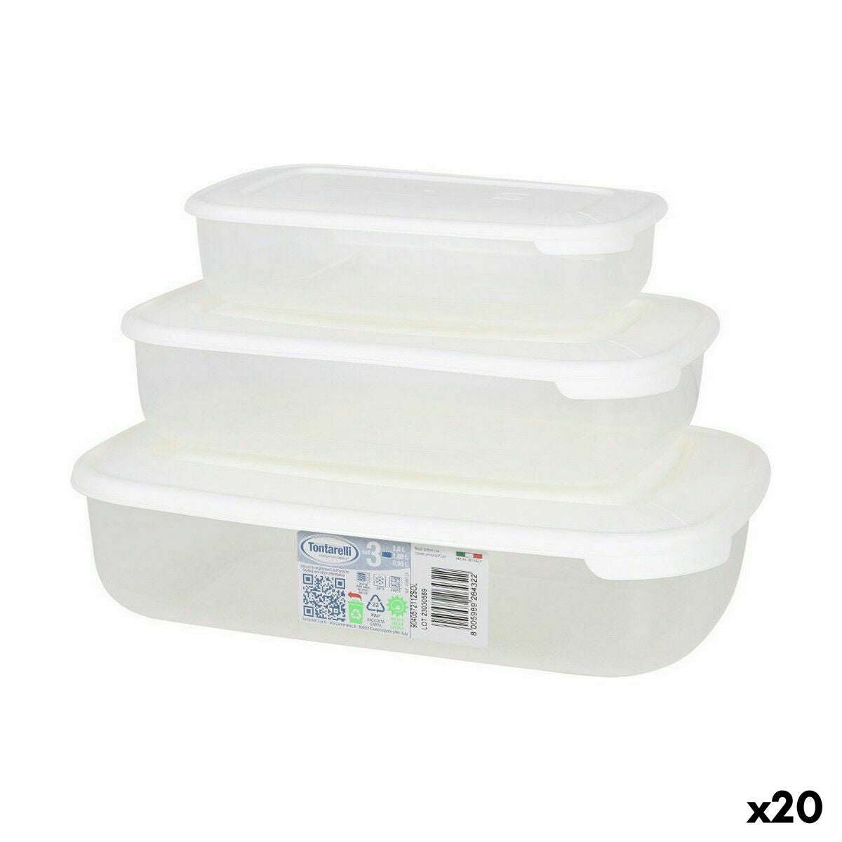 Conjunto de 3 Lancheiras Tontarelli Family Branco Retangular 29,6 x 19,8 x 7,7 cm (20 Unidades) - EcoNest