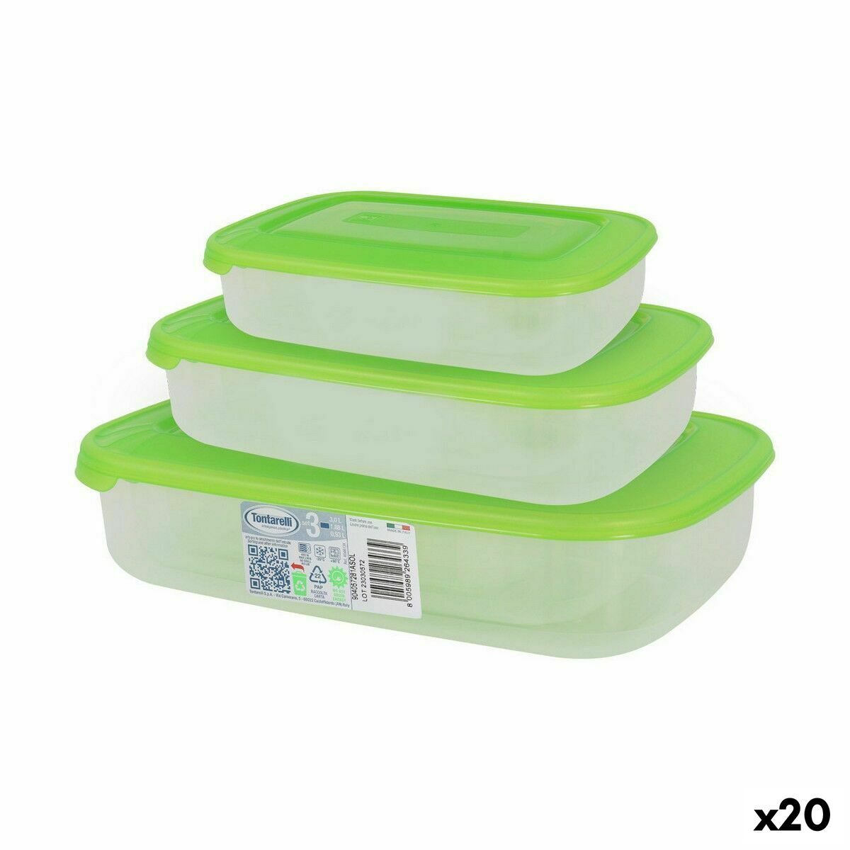 Conjunto de 3 Lancheiras Tontarelli Family Verde Retangular 29,6 x 19,8 x 7,7 cm (20 Unidades) - EcoNest