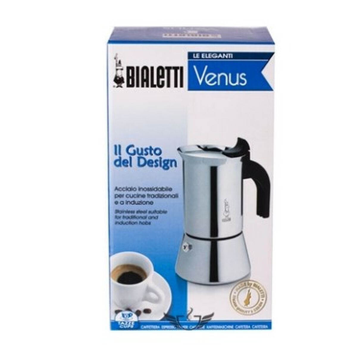 Cafeteira Italiana Bialetti New Venus Prateado Madeira Aço inoxidável 240 ml 6 Copos - EcoNest