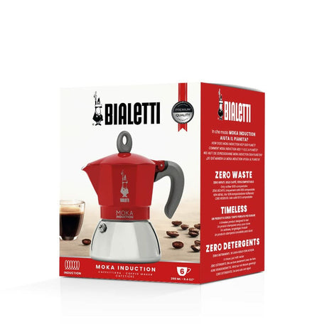 Cafeteira Italiana Bialetti Moka Induction Preto Vermelho Metal Aço inoxidável Alumínio 300 ml 6 Copos - EcoNest