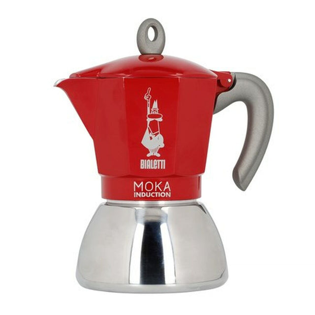 Cafeteira Italiana Bialetti Moka Induction Preto Vermelho Metal Aço inoxidável Alumínio 300 ml 6 Copos - EcoNest