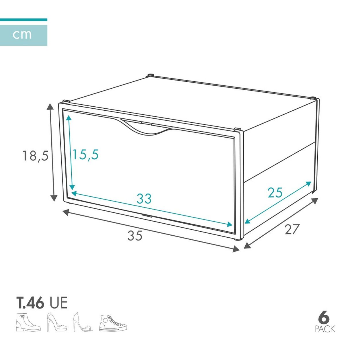 Caixa de sapatos empilhável Max Home Branco 6 Unidades Polipropileno ABS 35 x 18,5 x 27 cm - EcoNest