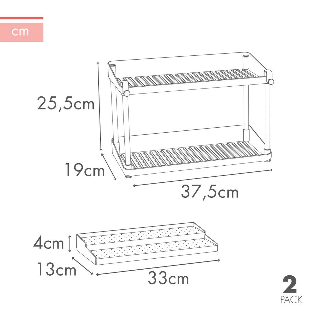 Organizador para o Armário de Cozinha Max Home Branco 2 Prateleiras 2 Unidades 37,5 x 25,5 x 19 cm - EcoNest