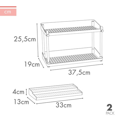 Organizador para o Armário de Cozinha Max Home Branco 2 Prateleiras 2 Unidades 37,5 x 25,5 x 19 cm - EcoNest