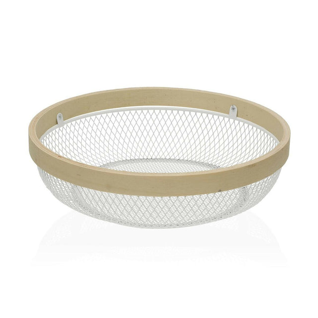 Fruteira Versa Branco Metal Madeira (25 x 7 x 25 cm) - EcoNest