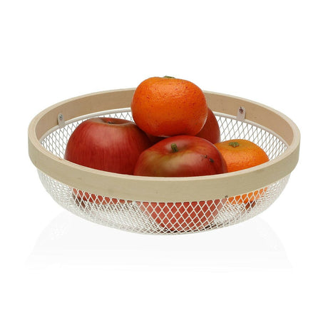 Fruteira Versa Branco Metal Madeira (25 x 7 x 25 cm) - EcoNest